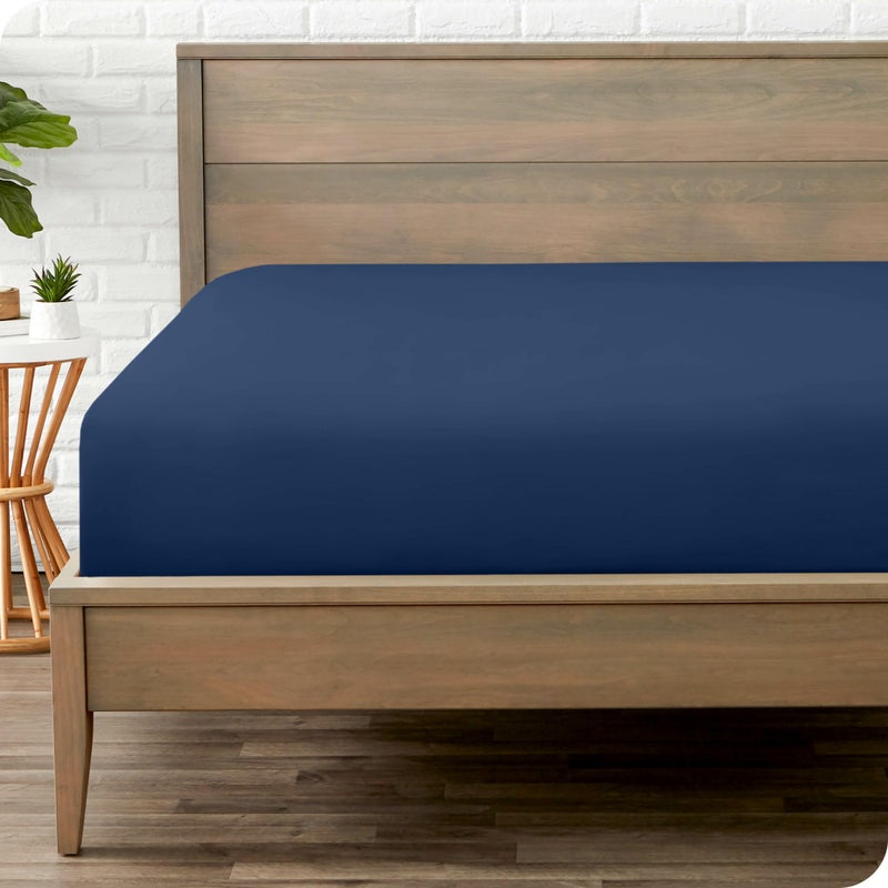 Bare Home Fitted Bottom Sheet Twin XL Size - Premium 1800 Microfiber - Ultra-Soft Hotel Luxury - Deep Pocket - Durable and Long Lasting (Twin XL, Dark Blue) - Image 1